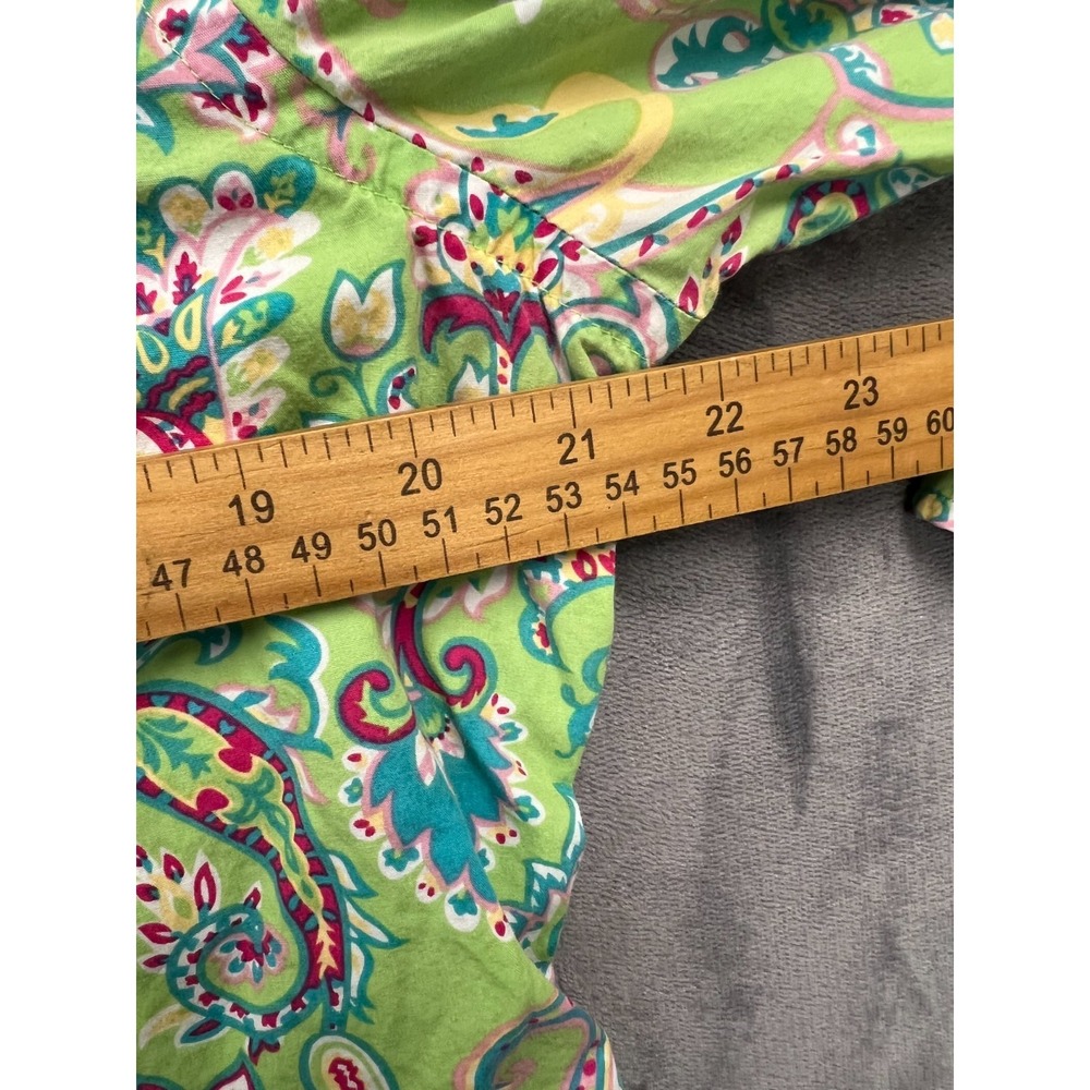 Chaps Classics Shirt Womens XL Green Pink Paisley Cotton 3/4 Sleeve Button Down - Picture 4 of 8